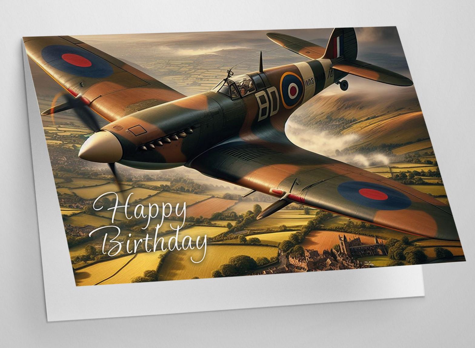 A5 Spitfire Birthday Card - Vintage Aviation Aircraft