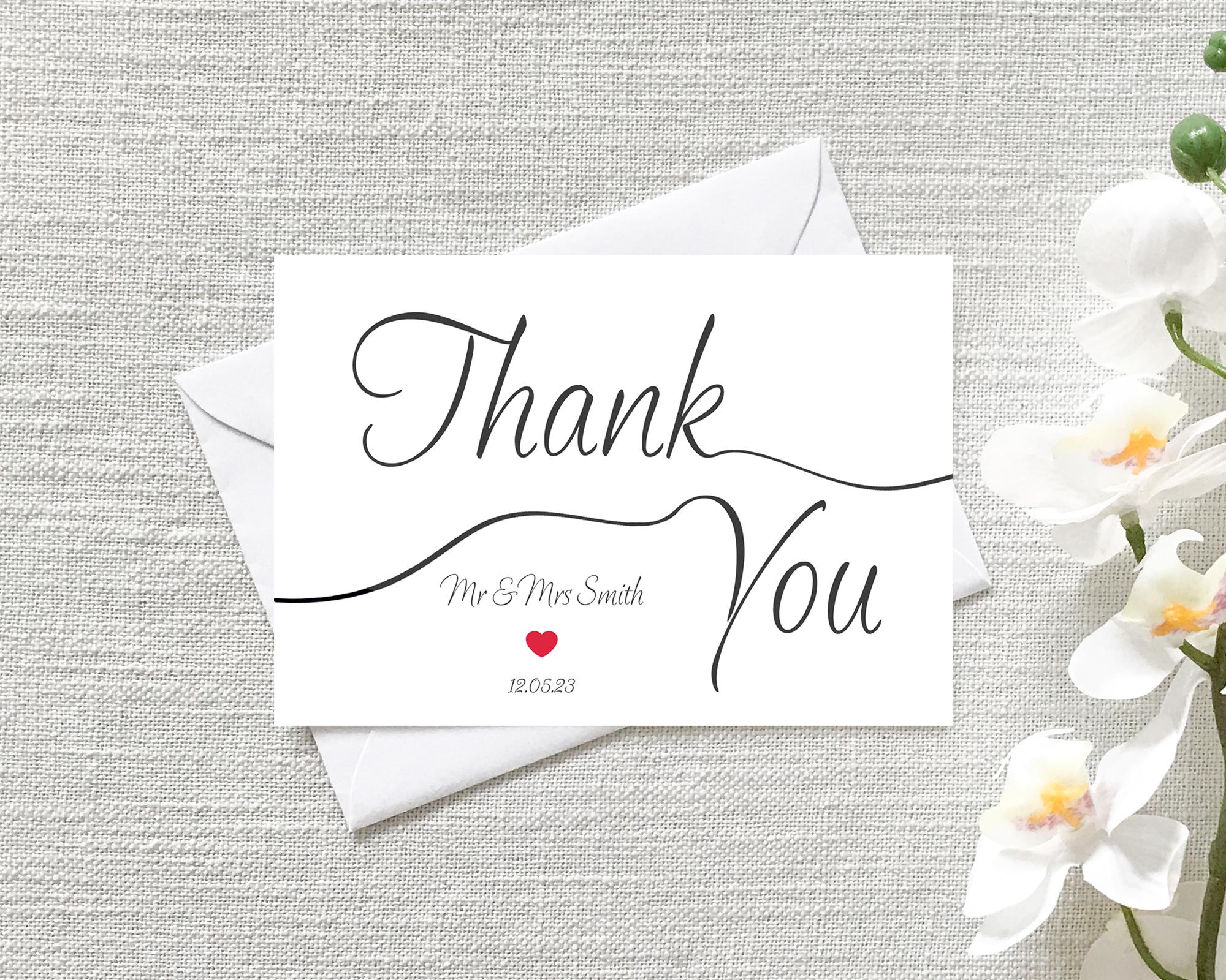 Personalised Wedding Thank You Flat Cards – Pack of 12