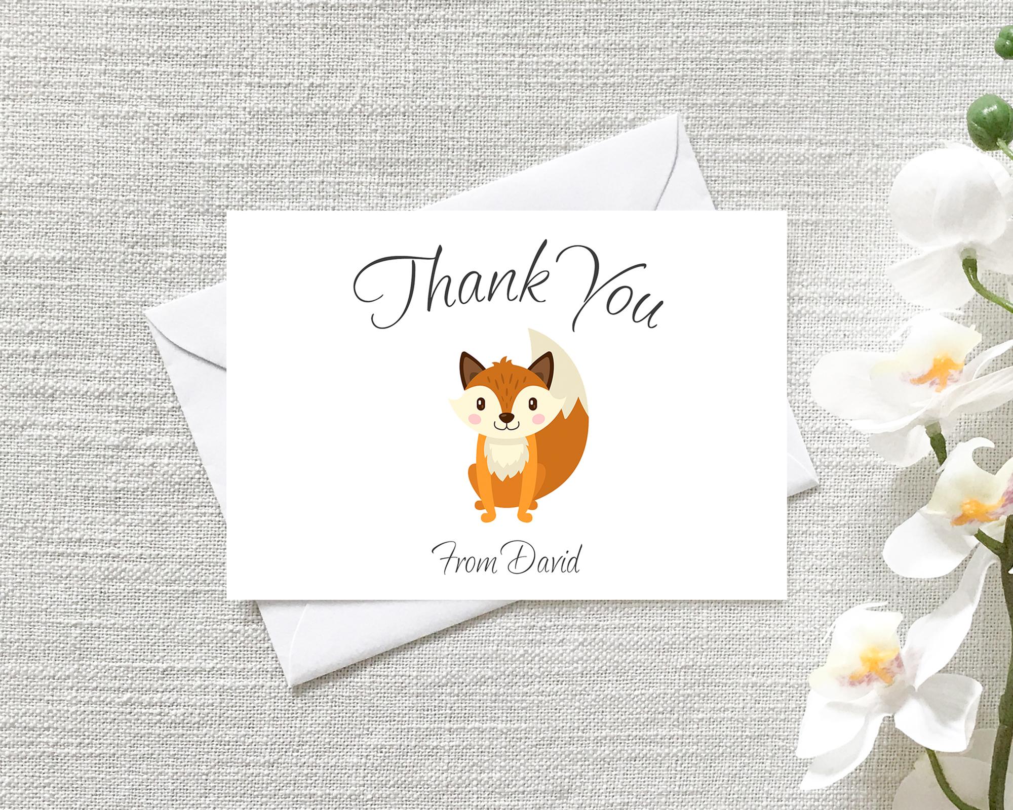 Cute Fox Thank You Notecards – Pack of 12 (Flat)