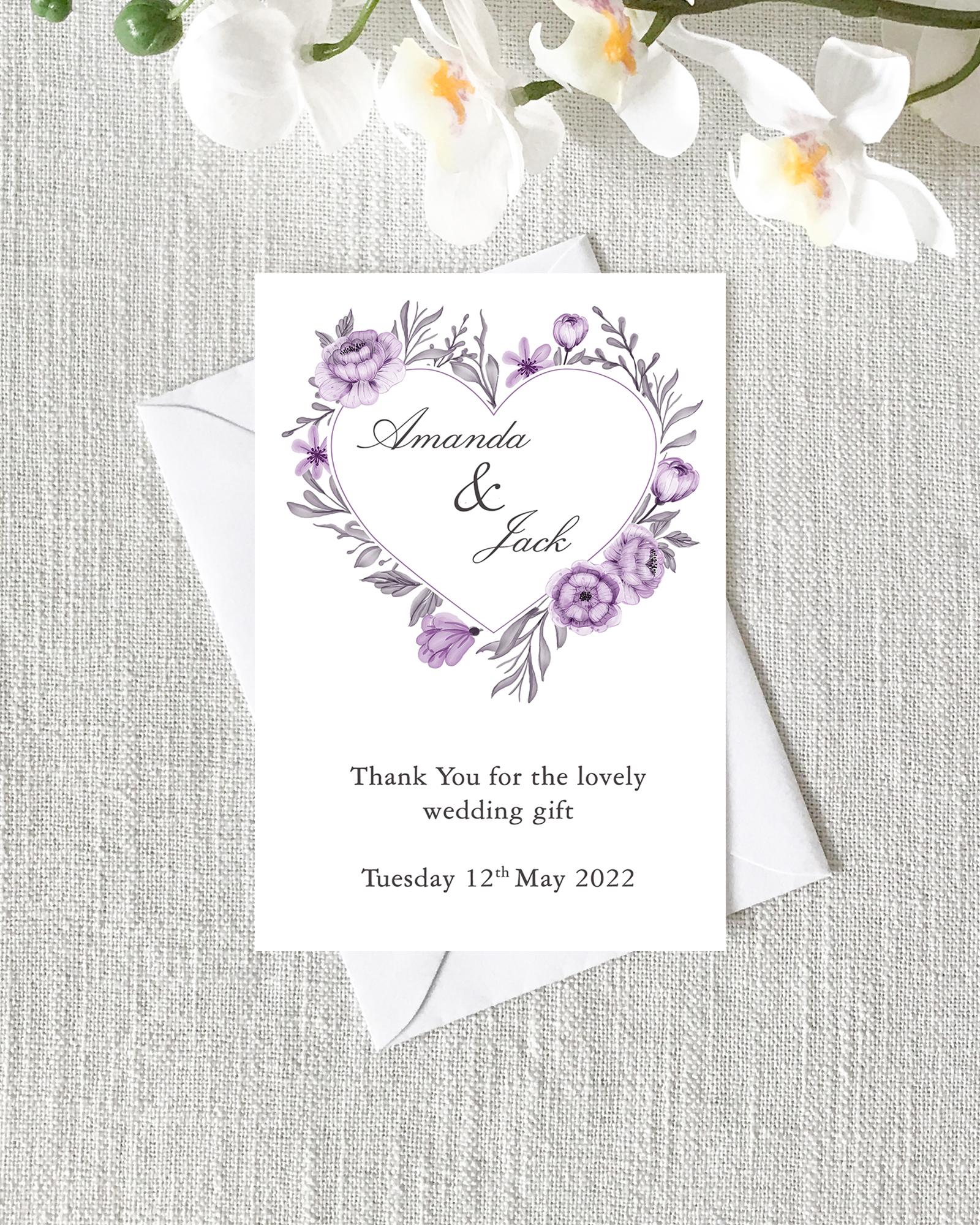 Personalised Thank You notecards – Pack of 12 Flat Cards with Envelopes