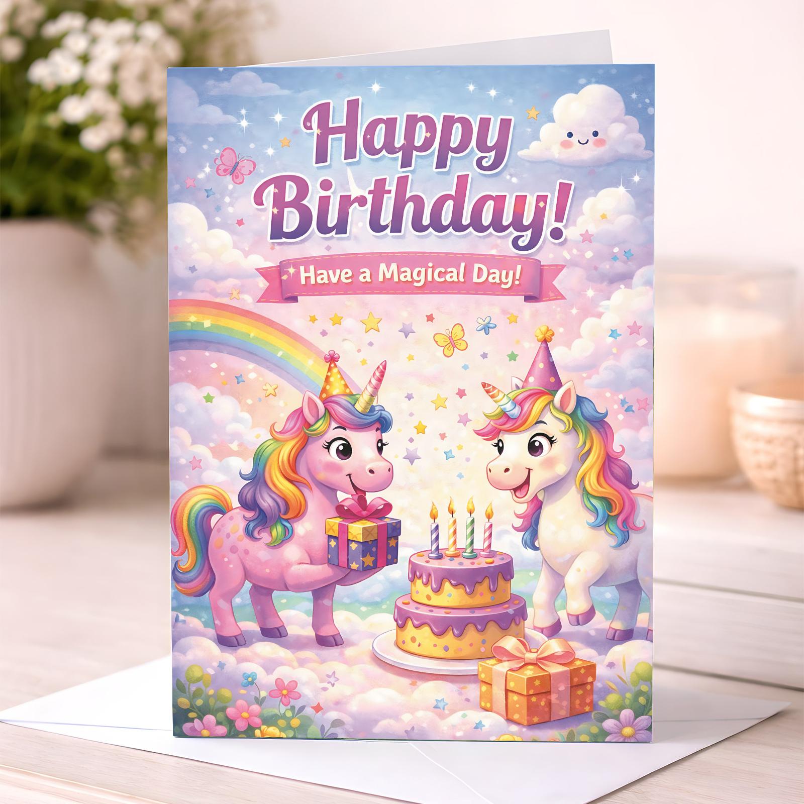 Unicorn Birthday Card for Girls – Magical Kids Birthday Card