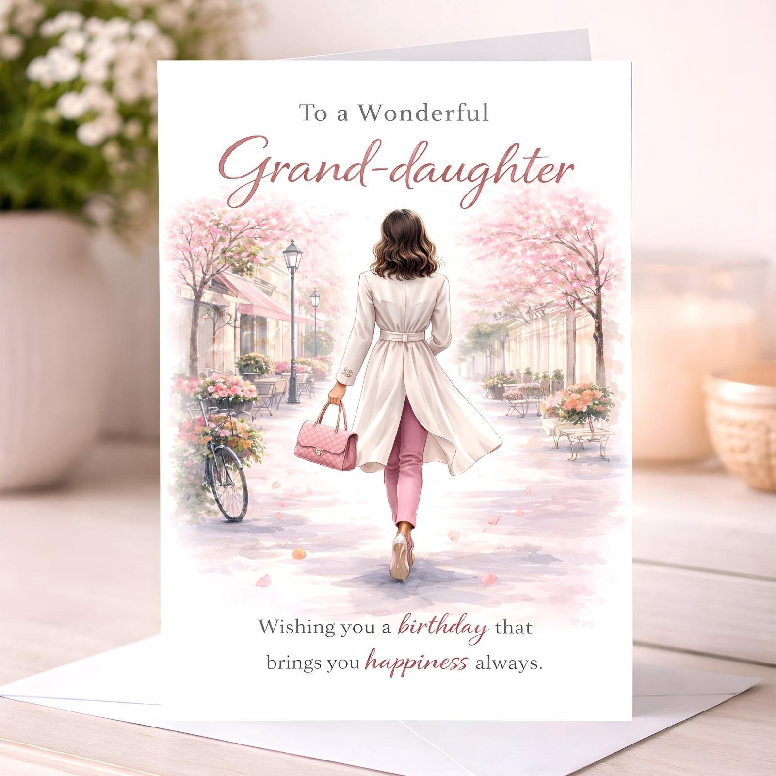 Granddaughter Birthday Card – Elegant Floral Street Design
