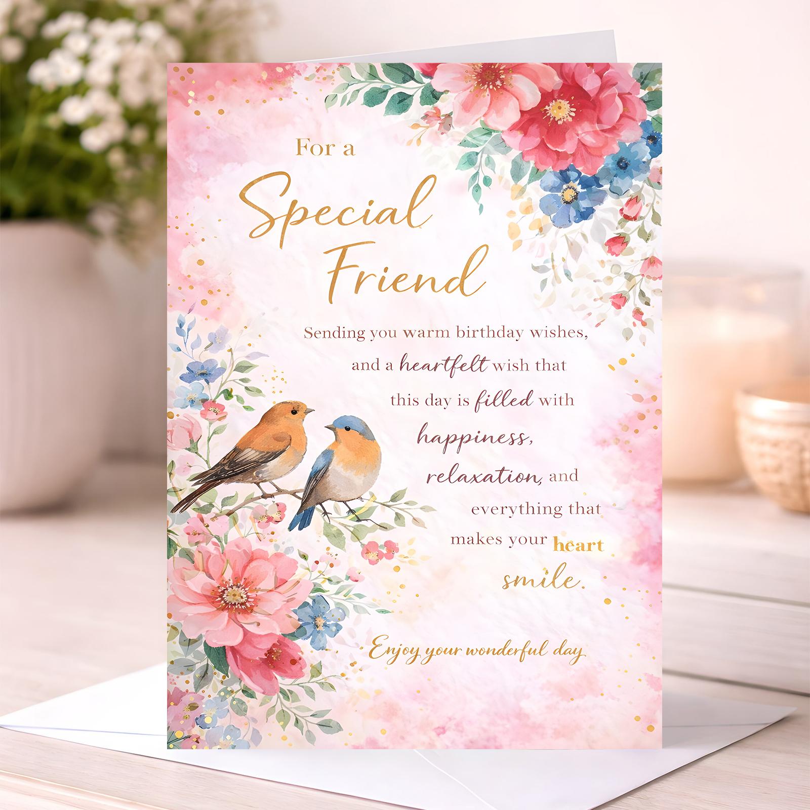 Female Birthday Card For Friend – Floral Birds Design