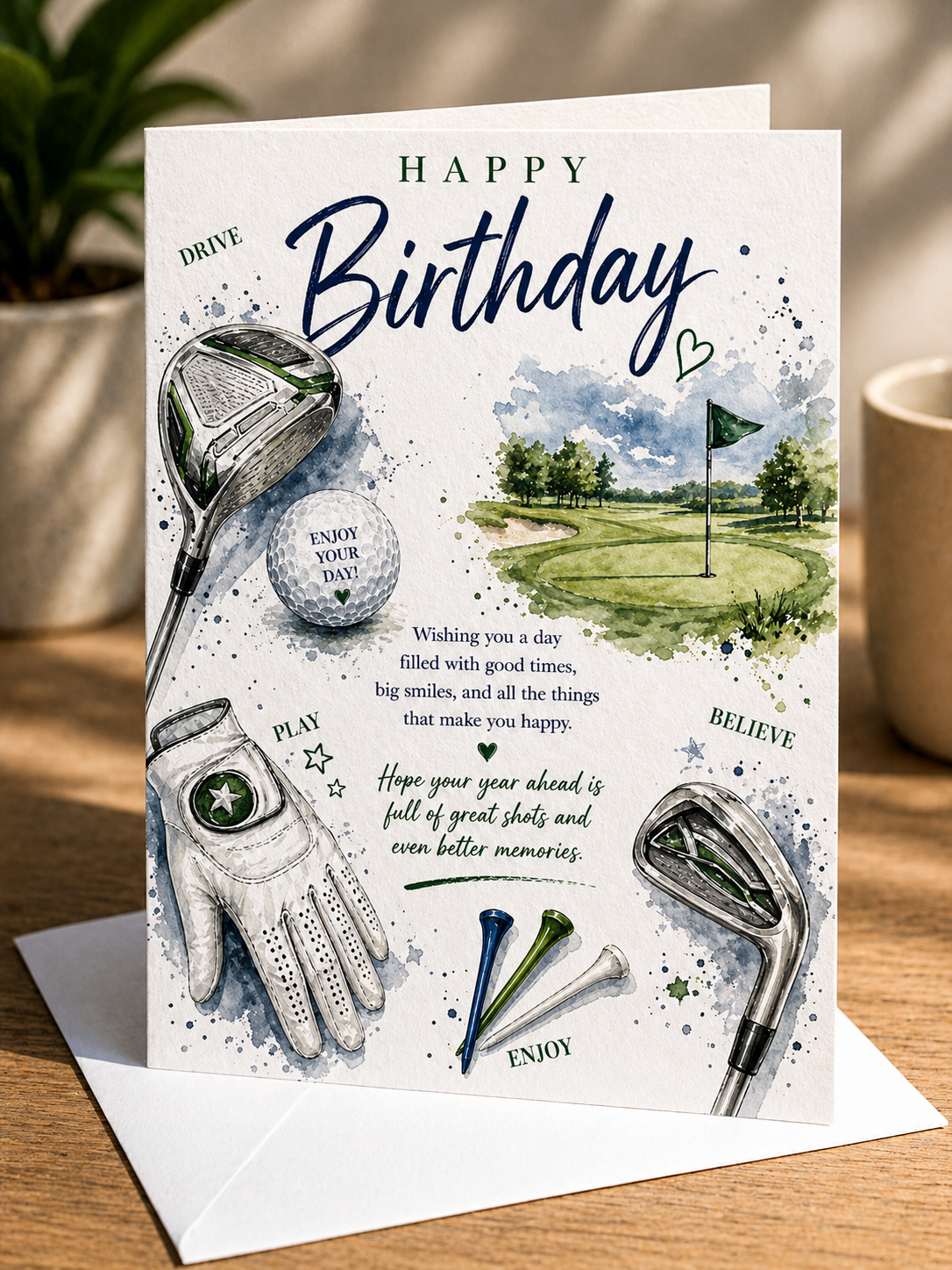 Golf Birthday Card A5 for Golfer Sports Fan Golf Lover Gift Blank Inside greeting card