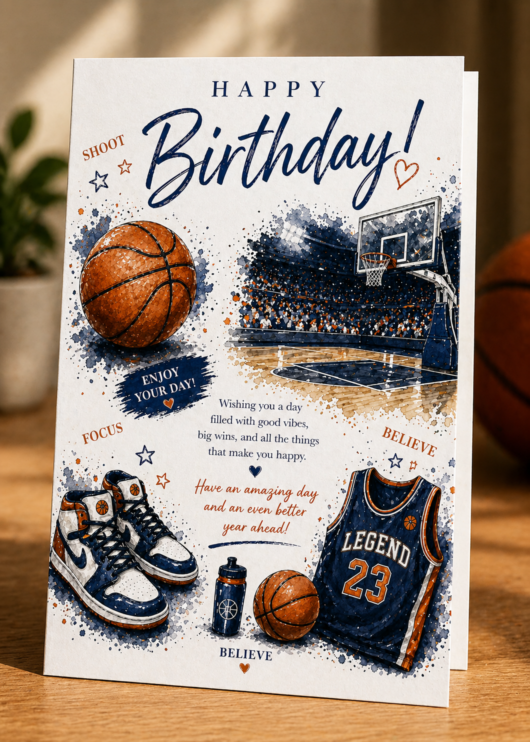 Basketball Birthday Card A5 Sports Card for Boys Teen NBA Style Blank Inside greeting card