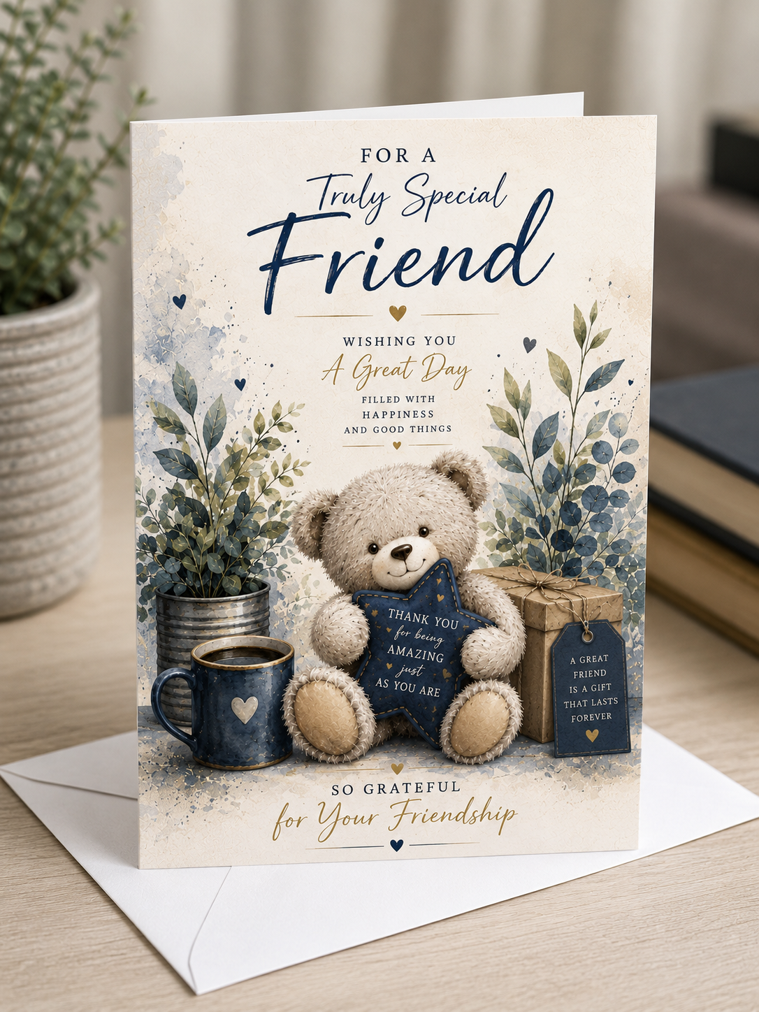 Male Special Friend Card A5 Thank You Friendship Teddy Bear Card For Him greeting card
