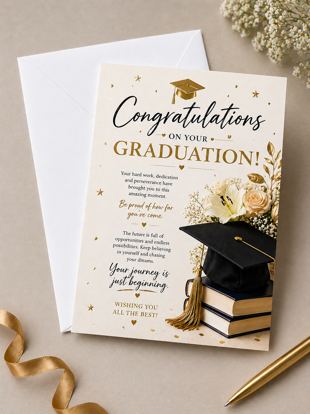 A5 Graduation Card Congratulations Gold Cap Elegant Congrats Graduate Card greeting card