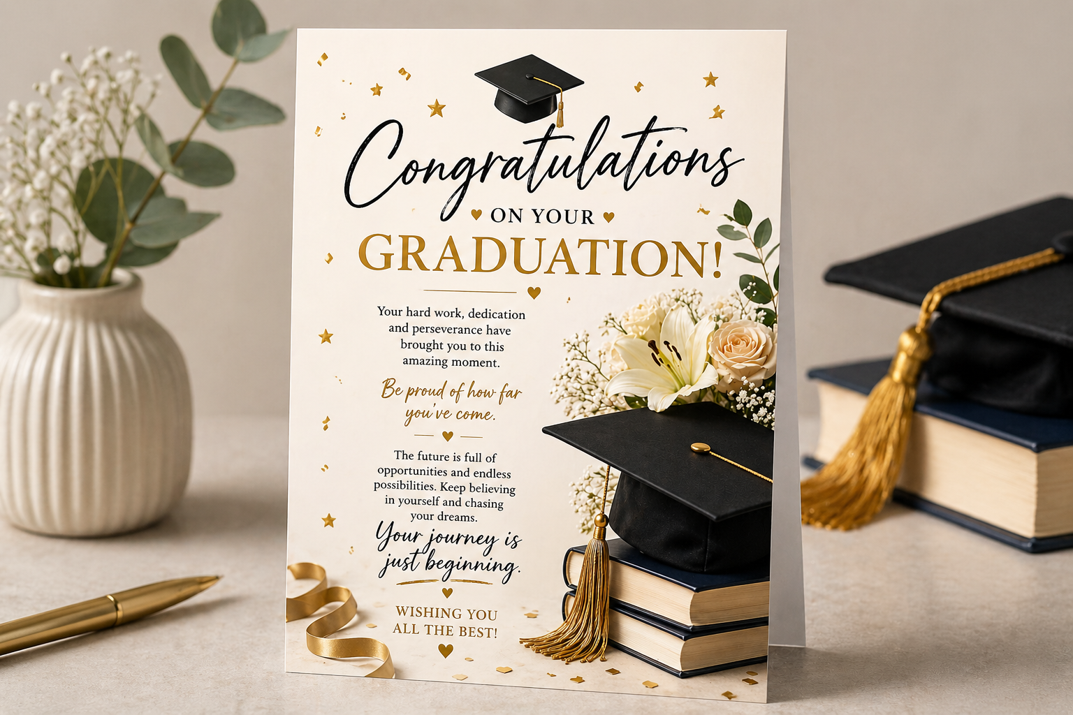 A5 Graduation Card Congratulations Gold Cap Elegant Congrats Graduate Card view 2