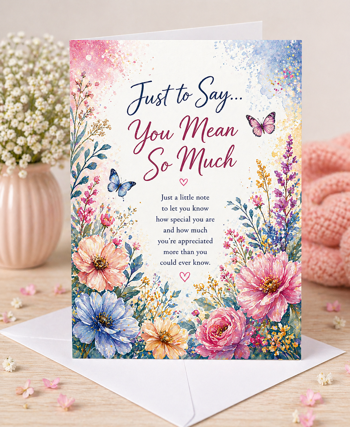 You Mean So Much Card A5 – Just to Say Card – Floral Butterfly Greeting Card greeting card
