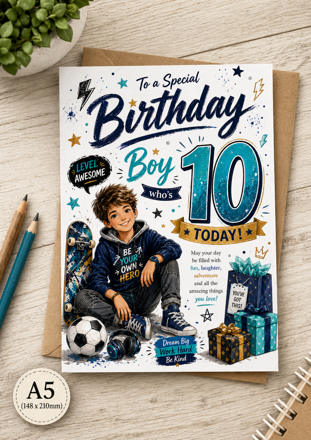 10th Birthday Card for Boy – A5 Gloss Finish | Age 10 Birthday Card greeting card
